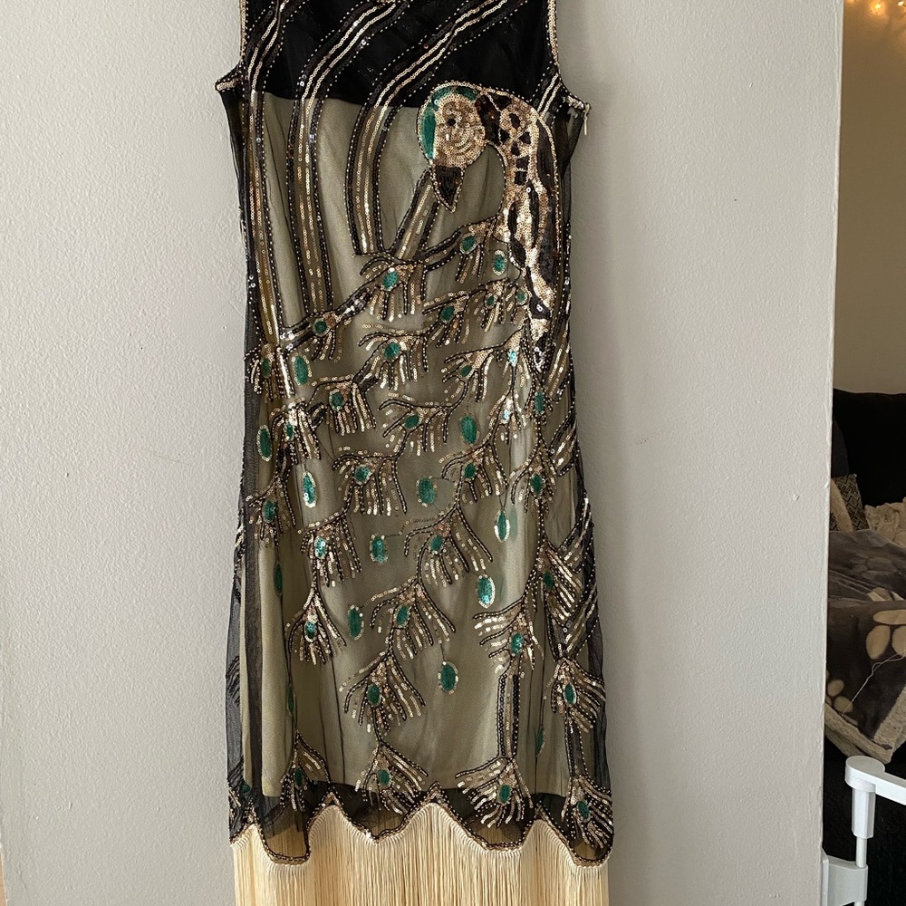 1920’s style dress - Sequins/Beaded - Size S - Peacock